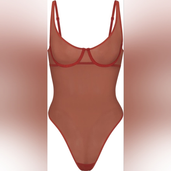 NWT SKIMS ULTRAFINE MESH UNDERWIRE BODYSUIT IN CHILE SIZE XXS - Picture 1 of 7